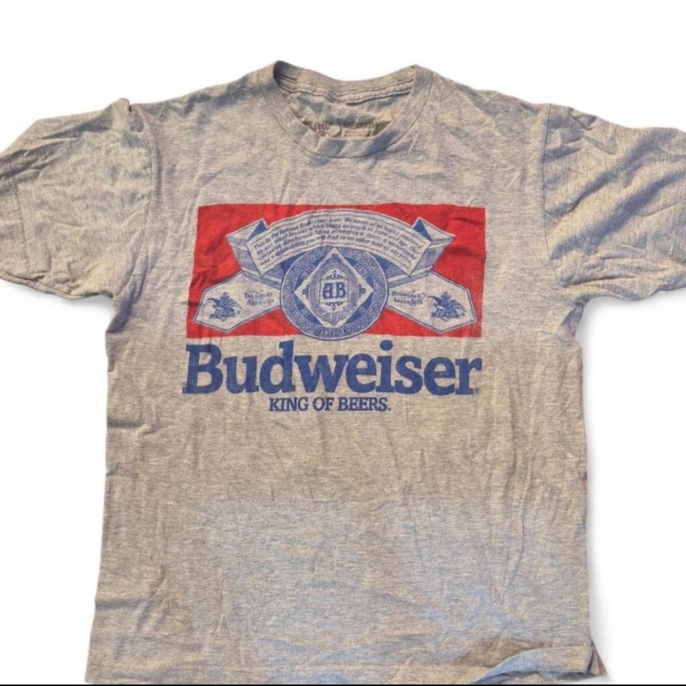 Vintage Budweiser Throwback Logo Graphic Tee Mens Heather Grey Americana Top